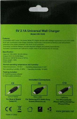 Charger with Built-in Cable micro USB 10.5W Blacks (Gpower)