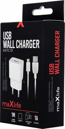 Maxlife Charger Without Cable with USB-A Port Whites (MXTC-01)