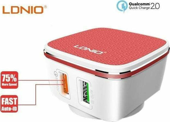 Ldnio Φορτιστής με 2 Θύρες USB-A και Καλώδιο micro USB Quick Charge 3.0 Πορτοκαλί (A2405Q)