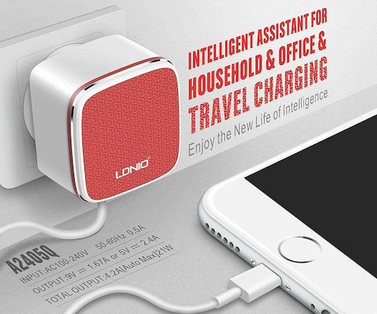 Ldnio Φορτιστής με 2 Θύρες USB-A και Καλώδιο micro USB Quick Charge 3.0 Πορτοκαλί (A2405Q)