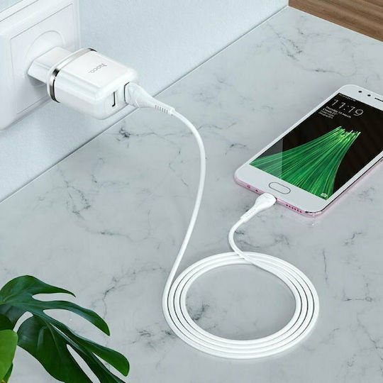 Hoco Ladegerät mit 2 USB-A Anschlüsse und Kabel Micro-USB Weißs (N4 Aspiring)