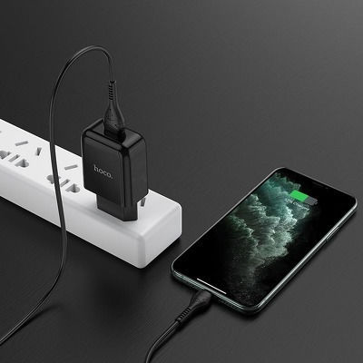 Hoco Φορτιστής με Θύρα USB-A και Καλώδιο Lightning 10.5W Μαύρος (N2 Vigour)
