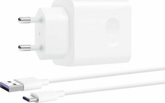 Huawei Φορτιστής με Θύρα USB-A και Καλώδιο USB-C 22.5W SuperCharge Λευκός (HW-100225E00)