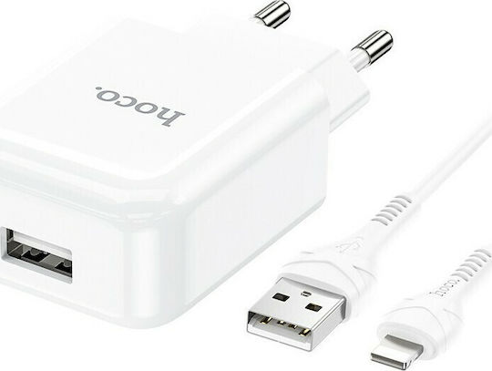 Hoco с USB-A порт и кабел Lightning 10.5W Бял (N2 Vigour)