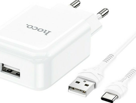 Hoco Φορτιστής με Θύρα USB-A και Καλώδιο USB-C Λευκός (N2 Vigour)