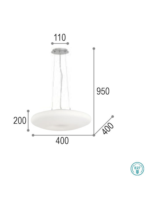 Ideal Lux Glory SP3 D40 Ρυθμιζόμενο Κρεμαστό Φωτιστικό Λευκό με Ντουί E27 40x40x20εκ.