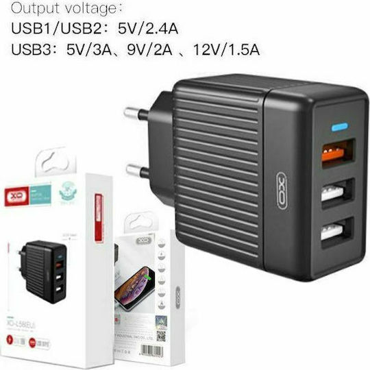XO mit 3 USB-A Anschlüssen 18W Schnellaufladung 3.0 Schwarz (L58)