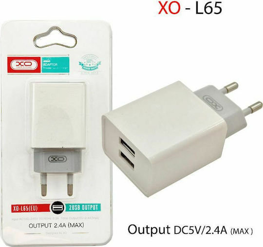 XO Φορτιστής Χωρίς Καλώδιο με 2 Θύρες USB-A Quick Charge 3.0 Λευκός (L65)