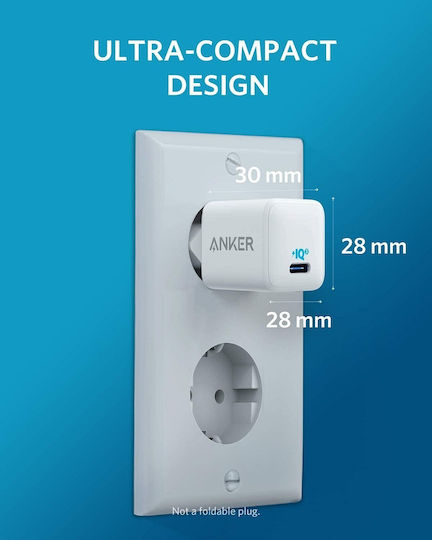 Anker Φορτιστής Χωρίς Καλώδιο με Θύρα USB-C 20W Power Delivery Λευκός (PowerPort III Nano)