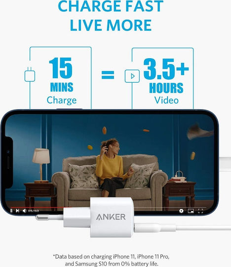 Anker Φορτιστής Χωρίς Καλώδιο με Θύρα USB-C 20W Power Delivery Λευκός (PowerPort III Nano)