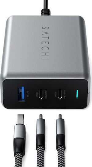 Satechi Stație De Încărcare GaN Cu Port USB-A Și 2 Porturi USB-C 100W Livrarea Energiei În Culoare Gri (Compact GaN)