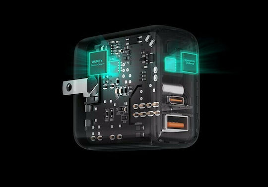 Aukey GaN Wireless Charger with USB-A Port and 2 USB-C Output Ports 90W Power Delivery Black