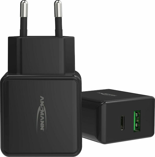 Ansmann Charger Without Cable with USB-A Port and USB-C Port Blacks (HC218PD)