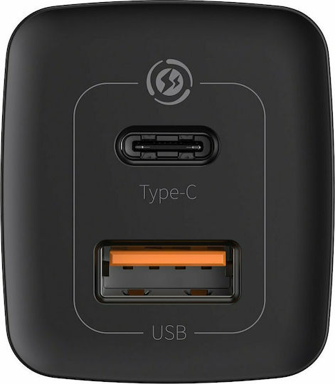 Baseus Ladegerät ohne Kabel GaN mit USB-A Anschluss und USB-C Anschluss 65W Schnellaufladung 3.0 Schwarzs (CCGAN2L-B01)