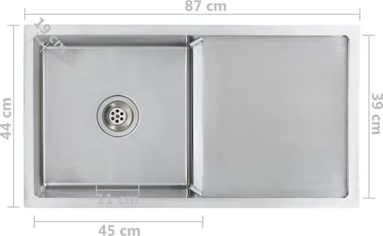vidaXL Drop-In Sink Left Inox Brushed W87xD44cm Silver