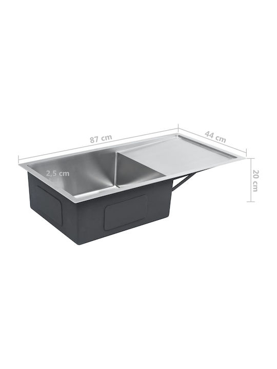 vidaXL Drop-In Sink Left Inox Brushed W87xD44cm Silver