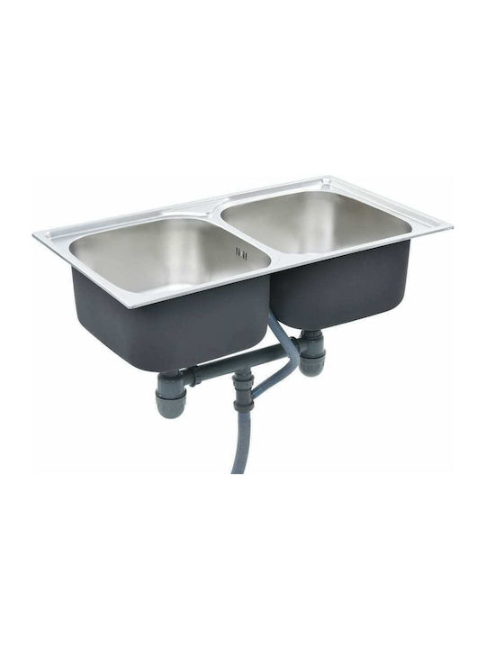 vidaXL Ένθετος Νεροχύτης Inox Σατινέ Μ84xΠ48cm Ασημί