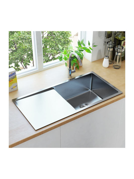 vidaXL Drop-In Sink Left Inox Brushed W87xD44cm Silver