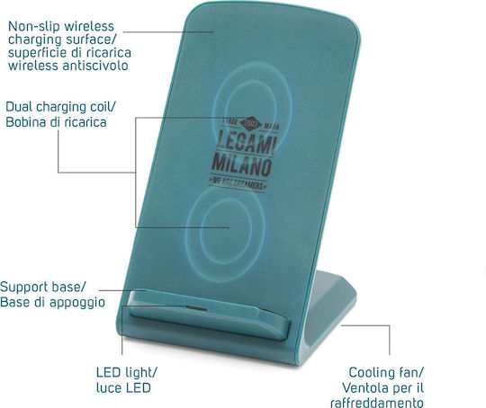 Legami Milano Ασύρματος Φορτιστής (Qi Pad) 10W Πράσινος (WCHAR0007)