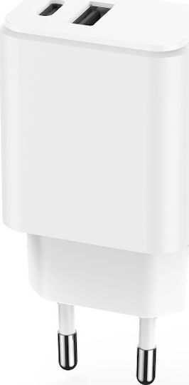 Maxlife Charger Without Cable with USB-A Port and USB-C Port Power Delivery Whites (MXTC-04)