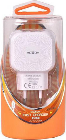 Moxom с 2 USB-A порта и кабел Lightning Бял (KH-44)
