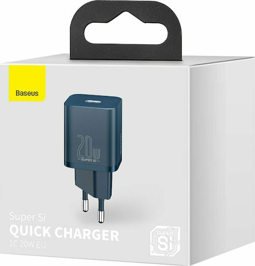 Baseus Charger Without Cable with USB-C Port 20W Power Delivery Blue (Super Si)