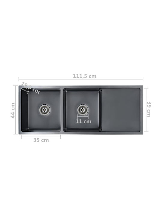 vidaXL Drop-In Sink Inox Brushed W111.5xD44cm Black