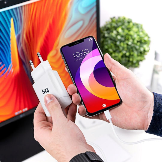 Blue Star Φορτιστής με Θύρα USB-C και Καλώδιο USB-C - Lightning 18W Power Delivery Λευκός (5903396071492)