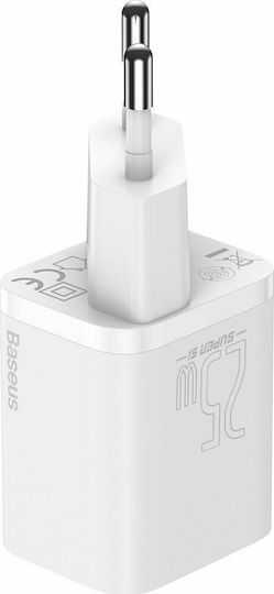 Baseus Φορτιστής με Θύρα USB-C και Καλώδιο USB-C - USB-C 25W Λευκός (Super Si)