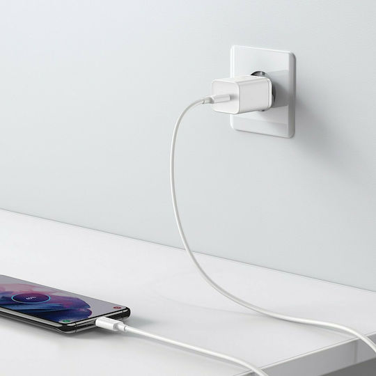 Baseus Φορτιστής με Θύρα USB-C και Καλώδιο USB-C - USB-C 25W Λευκός (Super Si)