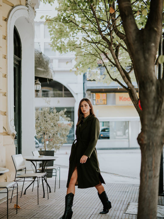 Women's Khaki Coat with Belt
