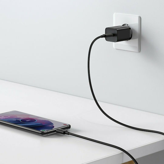 Baseus Φορτιστής με Θύρα USB-C και Καλώδιο USB-C - USB-C 25W Μαύρος (Super Si)