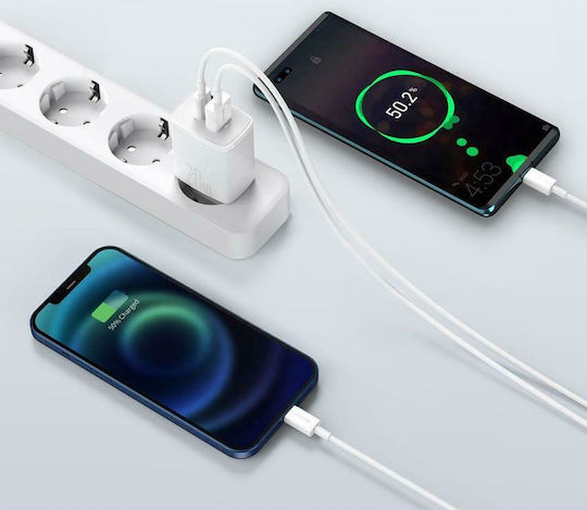 Baseus Charger Without Cable with USB-A Port and USB-C Port 20W Power Delivery / Quick Charge 3.0 Whites (Compact)
