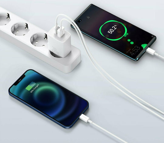 Baseus Charger Without Cable with USB-A Port and USB-C Port 20W Power Delivery / Quick Charge 3.0 Whites (Compact)