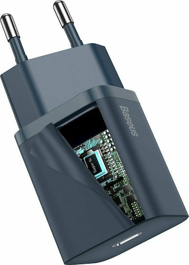 Baseus Charger with USB-C Port and Cable USB-C - Lightning 20W Power Delivery Blue (Super Si)
