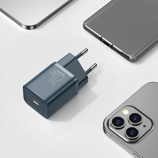 Baseus Charger with USB-C Port and Cable USB-C - Lightning 20W Power Delivery Blue (Super Si)