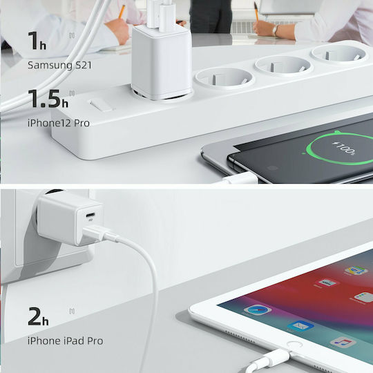 Joyroom Wireless Charger With USB-A Output Port And USB-C Output Port 30W Power Delivery Quick Charge 3.0 White L-QP303