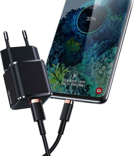 Usams Charger Without Cable with USB-C Port 25W Power Delivery / Quick Charge 3.0 Blacks (T42)
