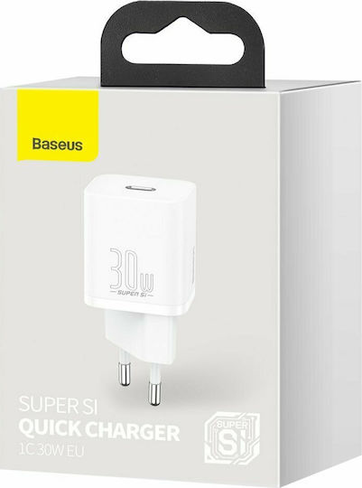 Baseus Charger Without Cable with USB-C Port 30W Power Delivery Whites (Super Si)
