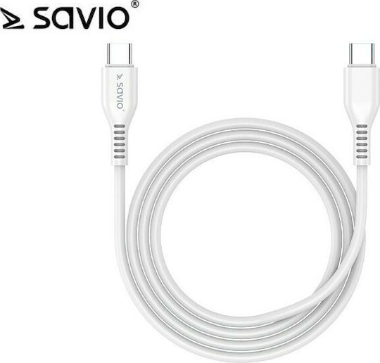 Savio Mobile Phone Charger with USB-A and USB-C Output Ports and USB-C Cable Power Delivery Quick Charge 3.0 White
