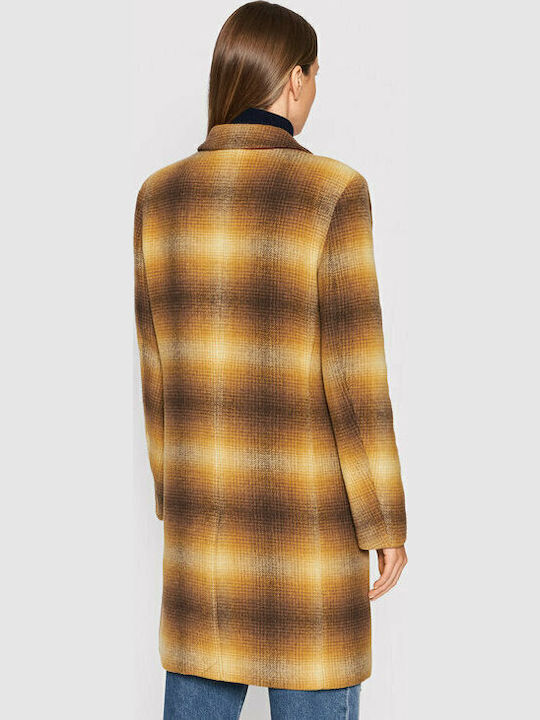 Women's Checked Yellow Coat with Buttons