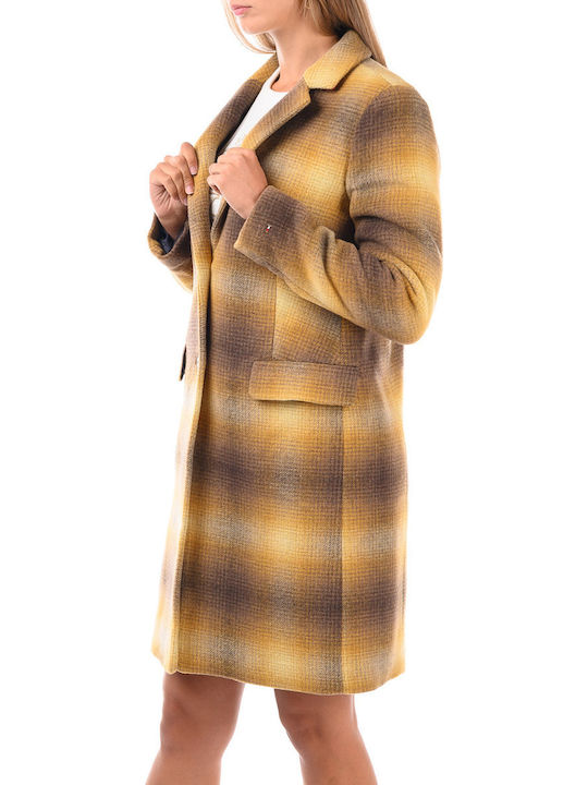 Women's Checked Yellow Coat with Buttons