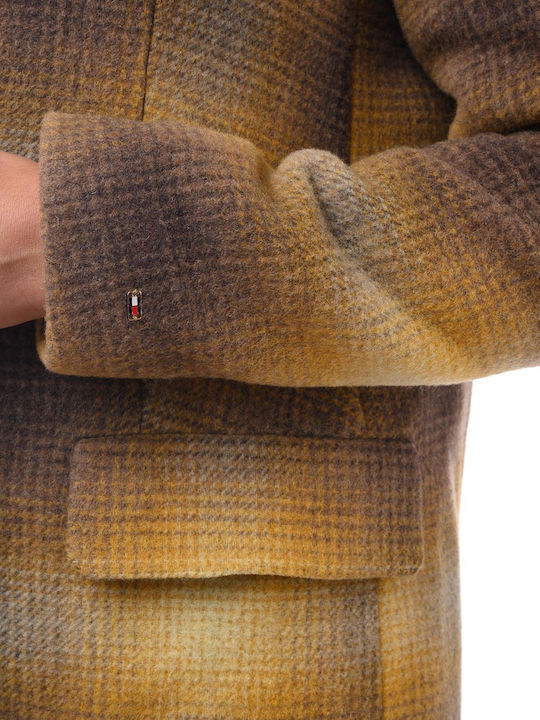 Women's Checked Yellow Coat with Buttons