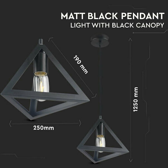 V-TAC Pyramid Hängelampe Schwarz Raster mit Fassung E27 25x19x125cm.