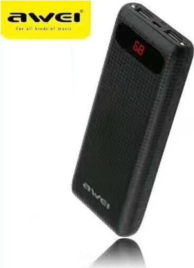 Awei P70K Power Bank 20000mAh with 2 USB-A Ports Black