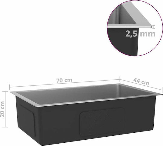 vidaXL Ένθετος Νεροχύτης Inox Brushed Μ70xΠ44cm Ασημί