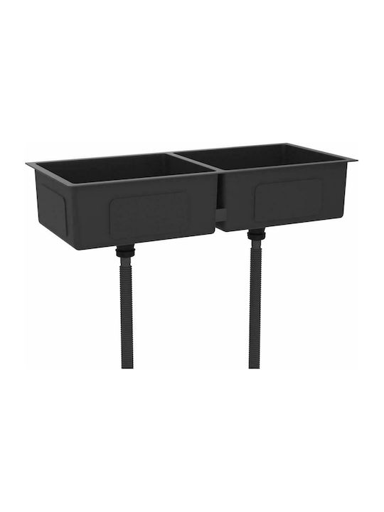 vidaXL Ένθετος Νεροχύτης Inox Brushed Μ100xΠ44cm Μαύρος