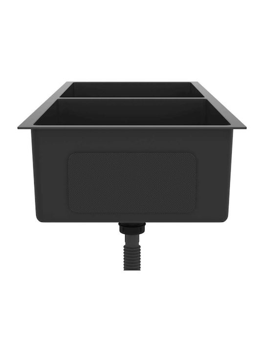vidaXL Ένθετος Νεροχύτης Inox Brushed Μ100xΠ44cm Μαύρος