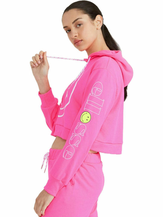 X Smiley Di San Cropped Γυναικείο Φούτερ με Κουκούλα Neon Pink
