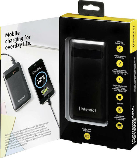 Intenso PD10000 Power Bank 10000mAh with USB-A Port and USB-C Port Quick Charge 3.0 Black